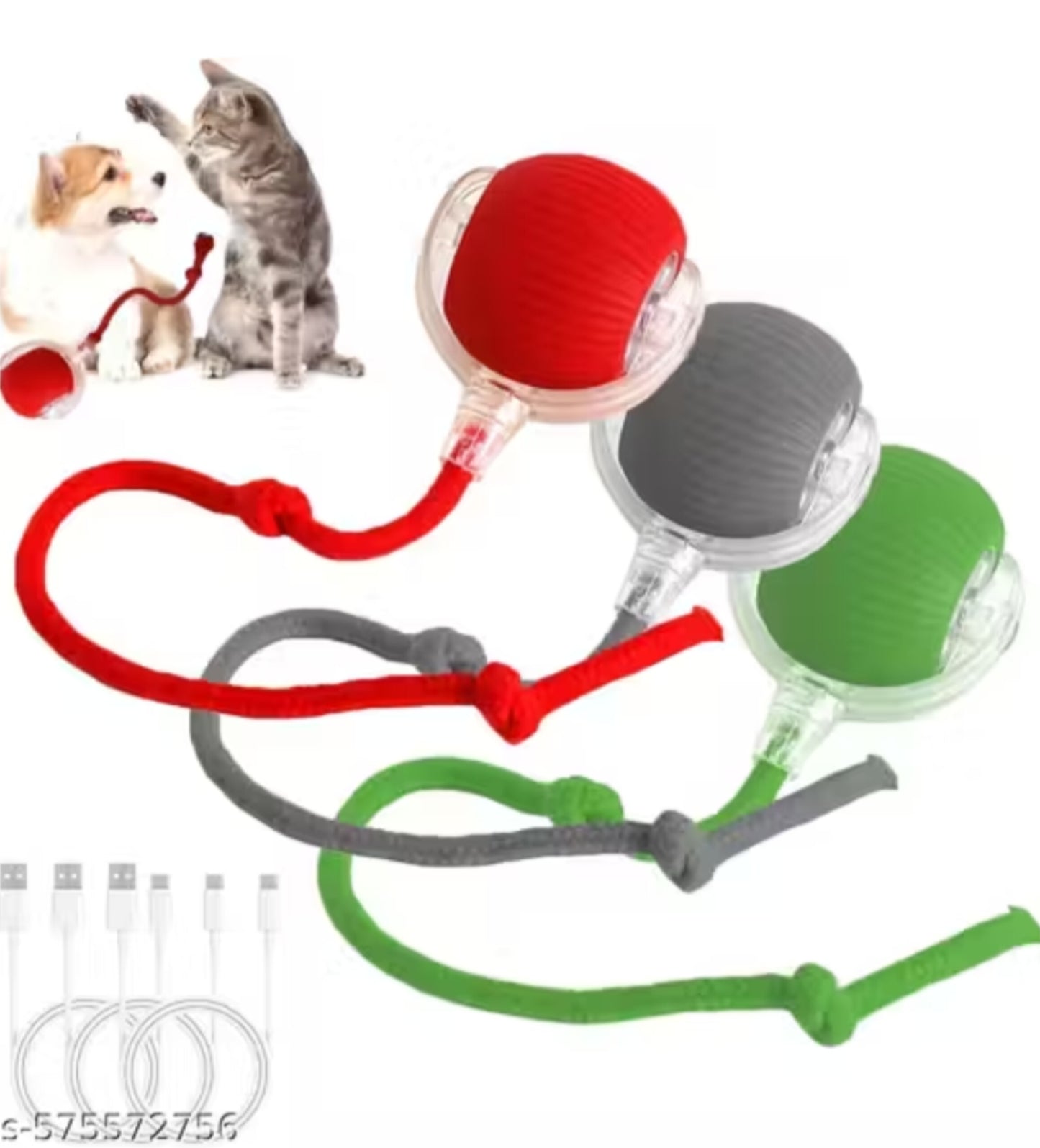 Interactive USB Rechargeable Cat & Dog Toy Ball with Rope – Smart Pet Play Ball