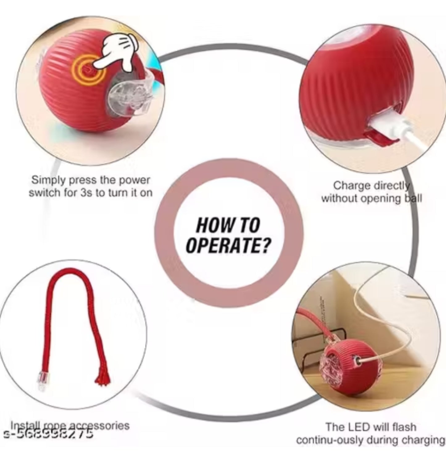 Interactive USB Rechargeable Cat & Dog Toy Ball with Rope – Smart Pet Play Ball